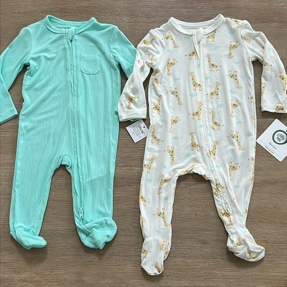 Little Me Baby Girl Boy Bamboo Footie Sleeper 3 6 9 months giraffe - Picture 1 of 7